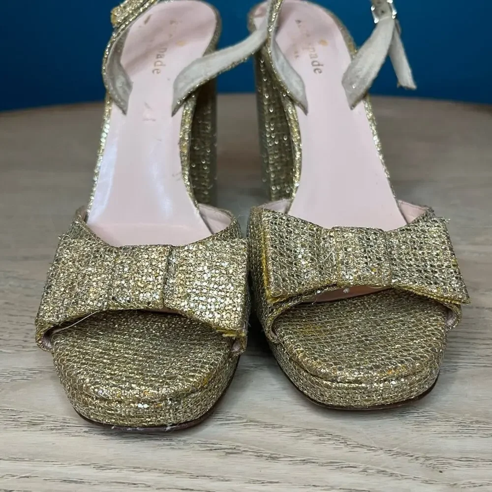 kate spade ♠️ new york Briana Platform Block Heel Gold Glitter Heels Women’s 7.5